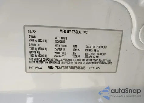 2022 Tesla Model Y Long Range Dual Motor All-Wheel Drive from USA, damaged, VIN 7SAYGDEE5NF506185
